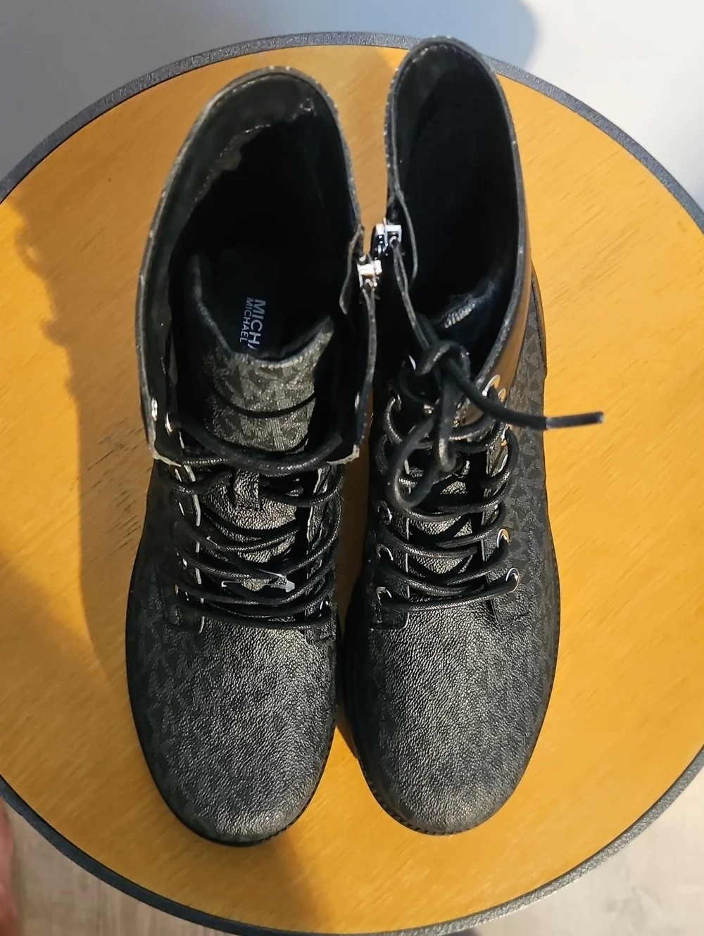 Womens Black Patterned Lace-Up Ankle Boots Michael Kors